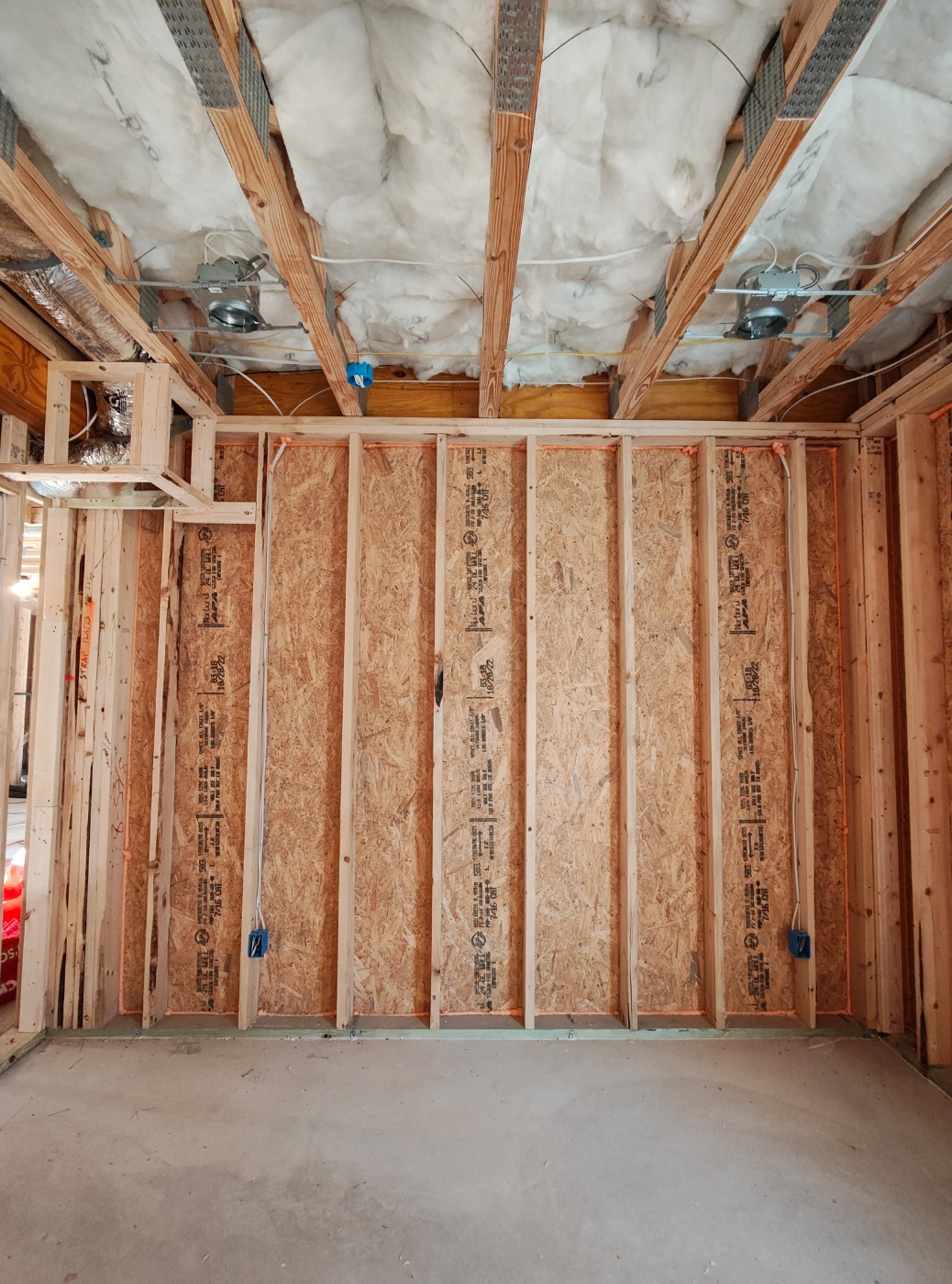 Every bay closed off top and bottom before insulation