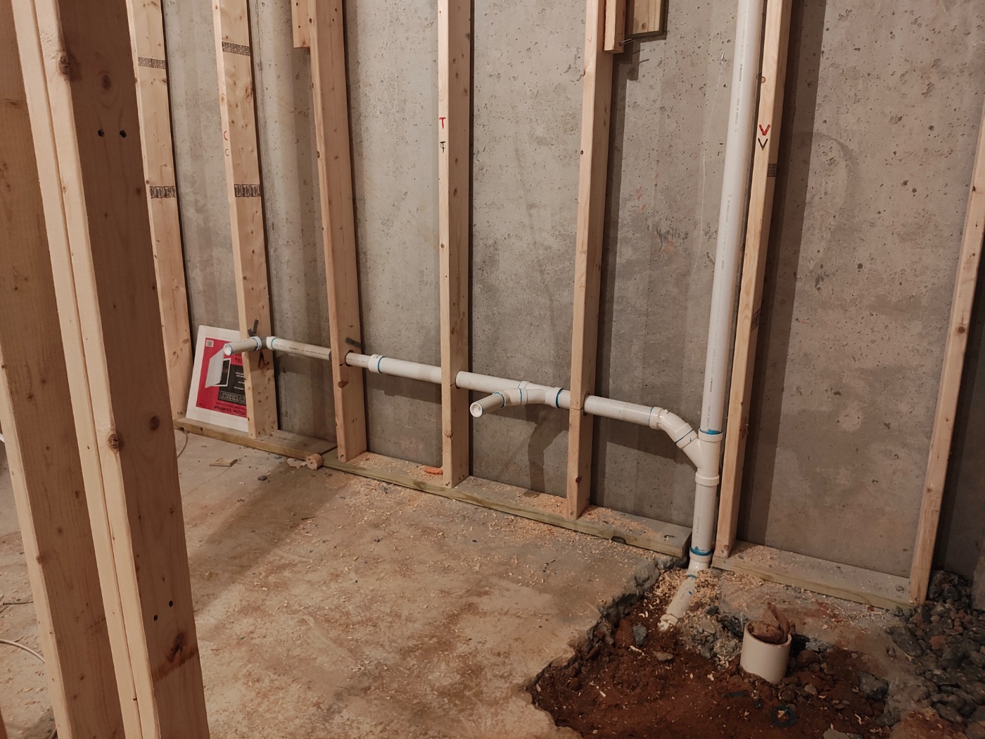 Lav branch and wye set to the vanity centerline